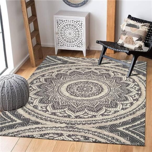 Seavish Boho Area Rug, 4X6 Grey Farmhouse Living Room Decor Rug